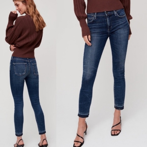 Citizens Of Humanity Rocket Crop High Rise Skinny Jeans Raw Hem Dark Blue Sz 27 - Picture 1 of 11